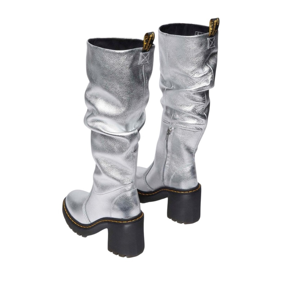 KASEY METALLIC LEATHER KNEE HIGH HEELED BOOTS - Picture 6 of 8